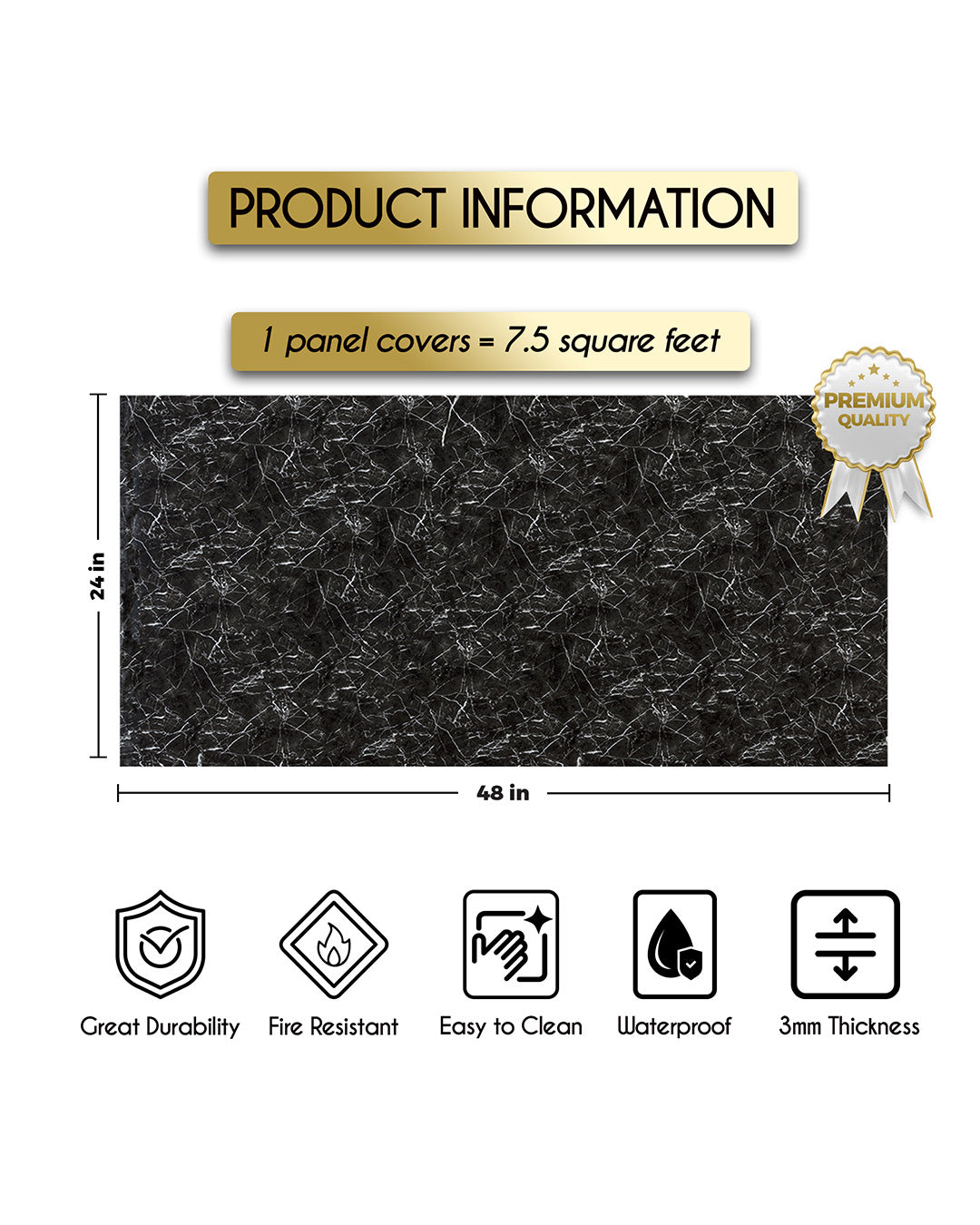 Nightfall Vein Marble Look Wallpanels (24in x 48in)