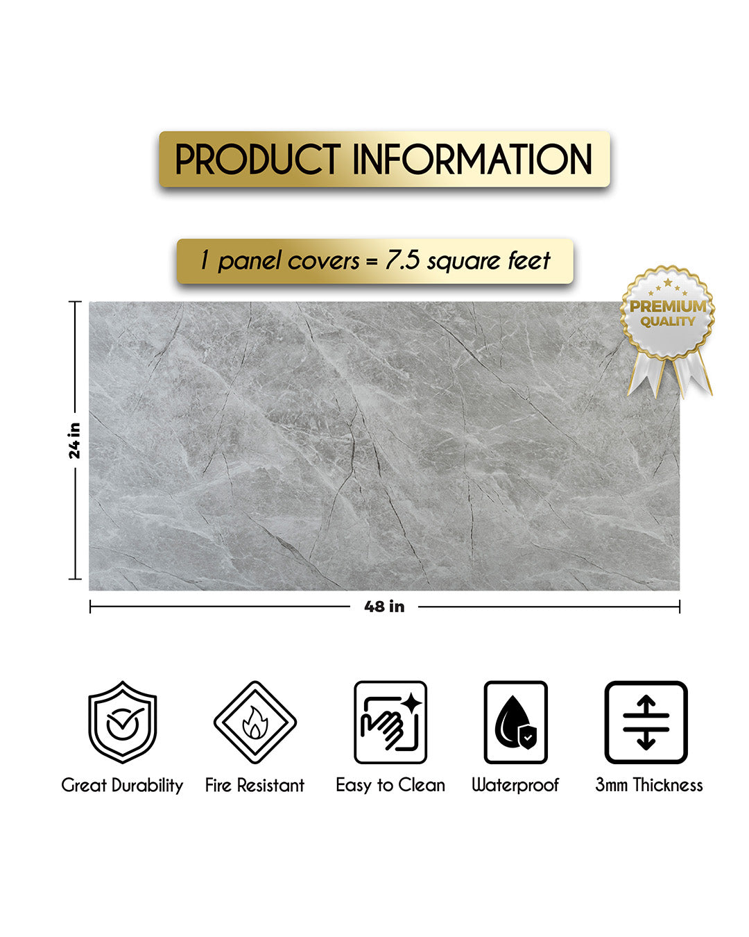 Silver Mist Marble Look Wallpanels (24in x 48in)