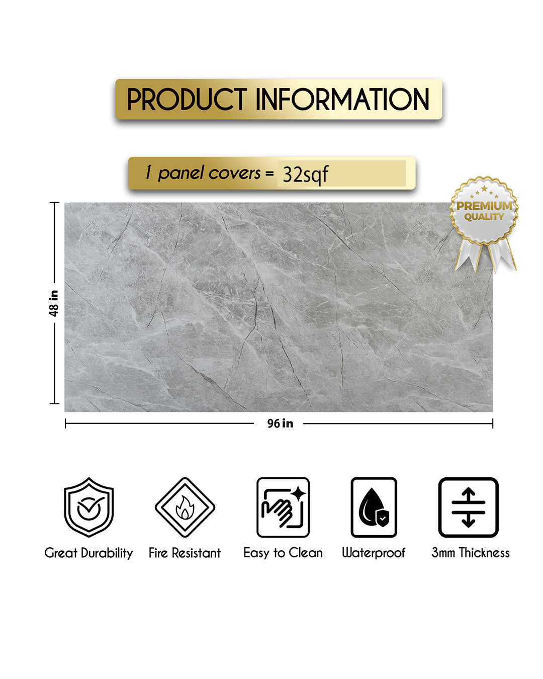 Silver Mist Big Marble Look Wallpanels (96in x48in)