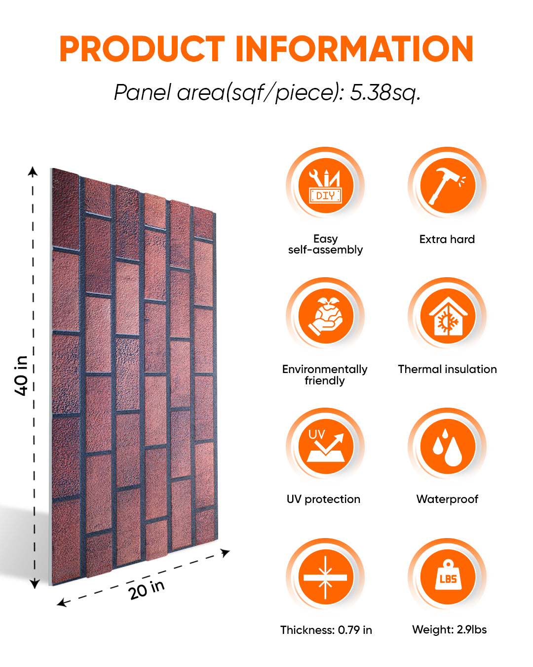 Oldbury T-1705 3D Decorative Wall Panels, Brick Effect