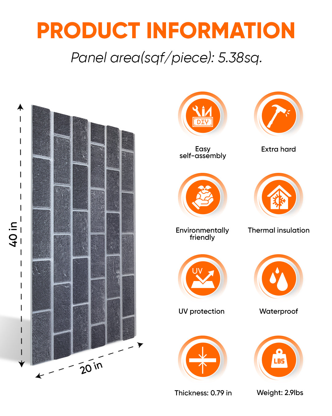 Ash Smoke T-1905 3D Decorative Wall Panels, Brick Effect