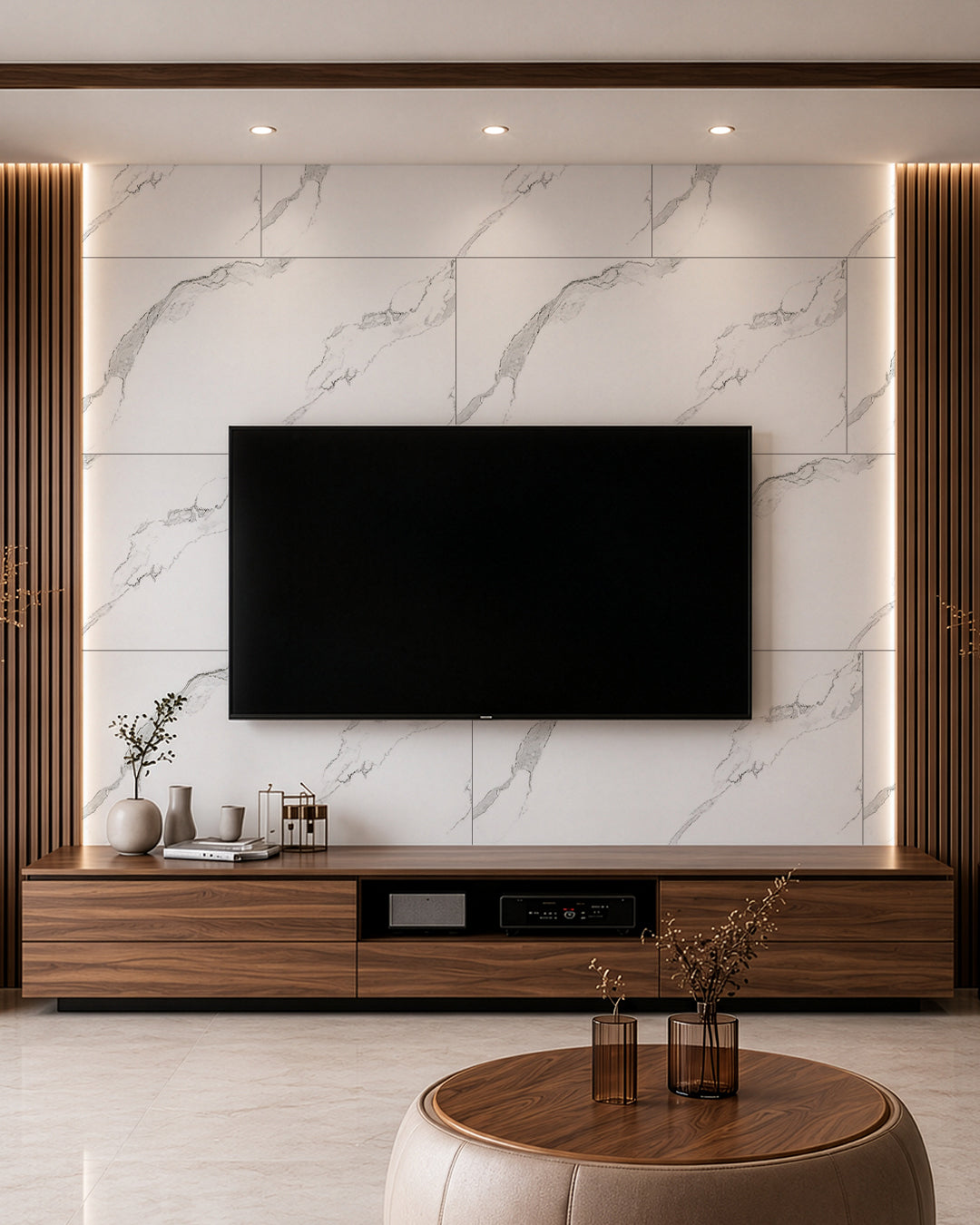 Frozen Horizon- Spc Lock System Marble Effect Wall Panel (24 × 46 in) Glossy Finish