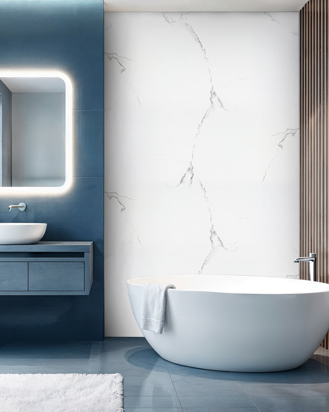 White Serenity Big Marble Look Wallpanels (96in x48in)