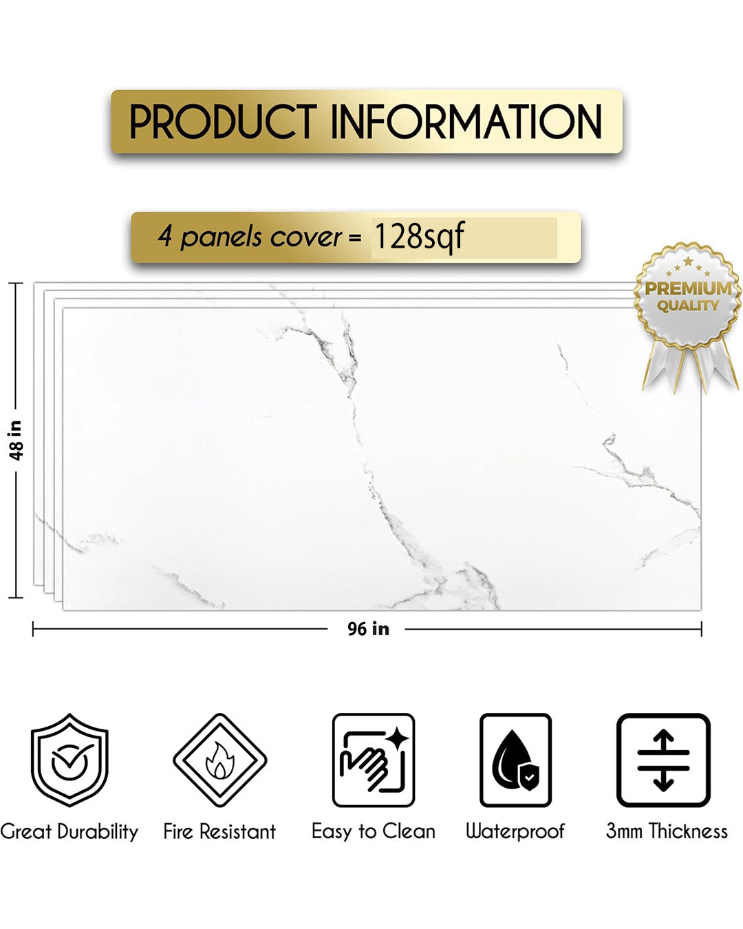 White Serenity Big Marble Look Wallpanels (96in x48in)
