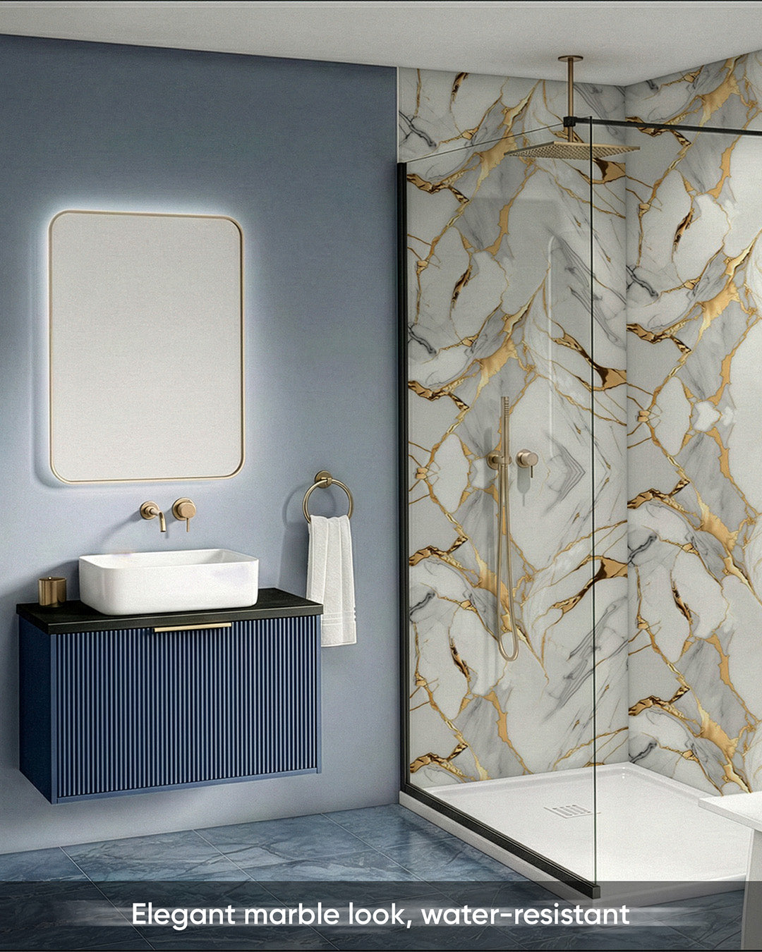 Golden Veil | Marble Look Decorative Wall Panels (24"x45") | 4 Pieces | Alternative to Bathroom & Kitchen Tiles, Shower Wall Panels, Kitchen Backsplash