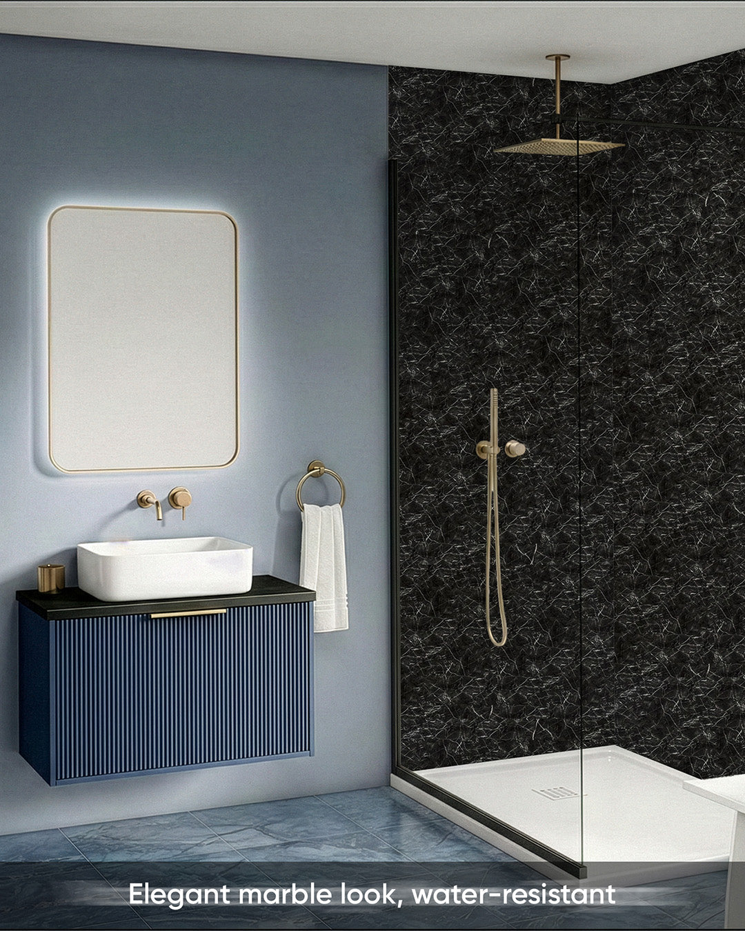 Nightfall Vein | Marble Look Decorative Wall Panels (24"x48") | 4 Pieces  | Alternative to Bathroom & Kitchen Tiles, Shower Wall Panels, Kitchen Backsplash