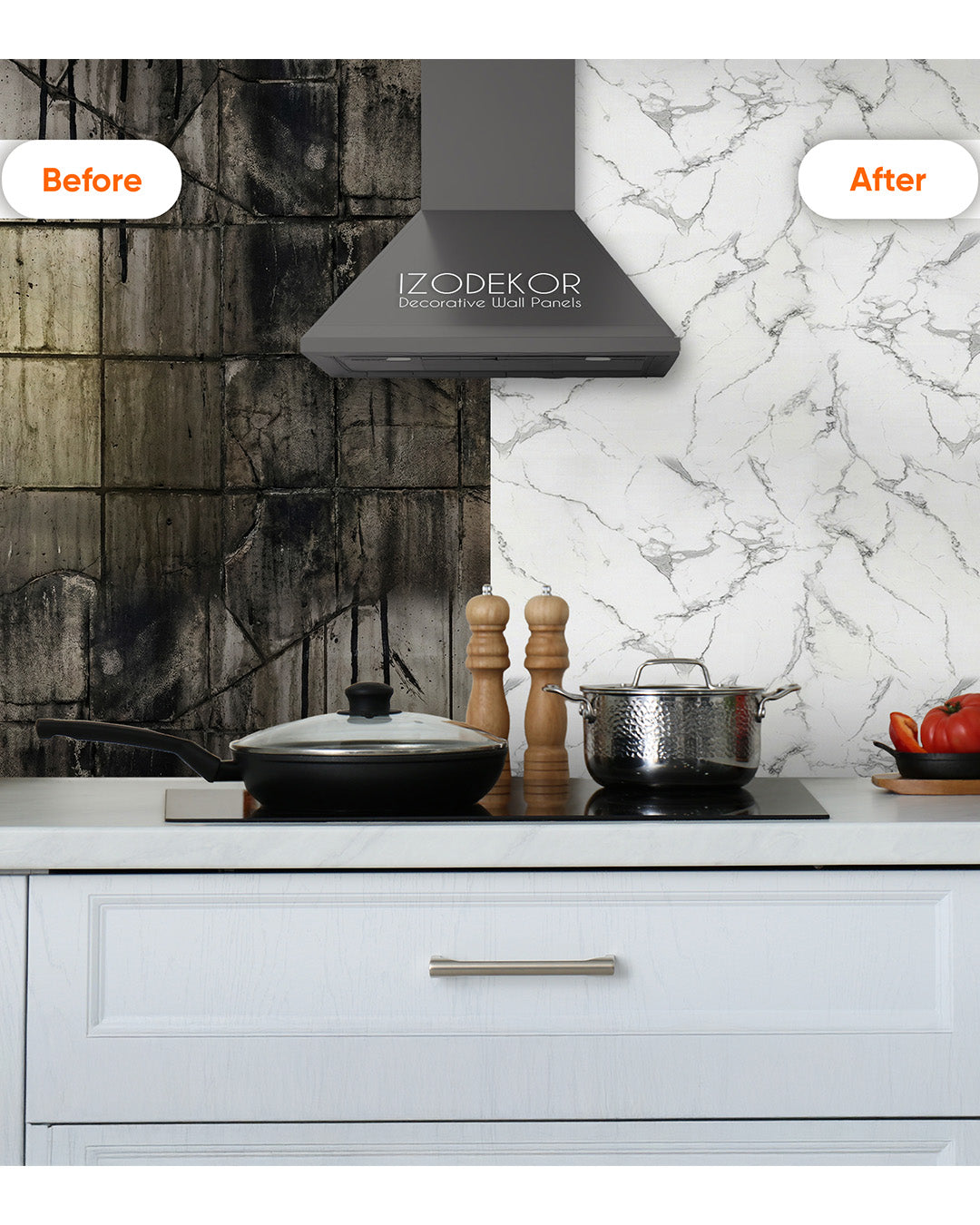Carrara | Marble Look Decorative Wall Panels (24"x45") | 4 Pieces | Alternative to Bathroom & Kitchen Tiles, Shower Wall Panels, Kitchen Backsplash