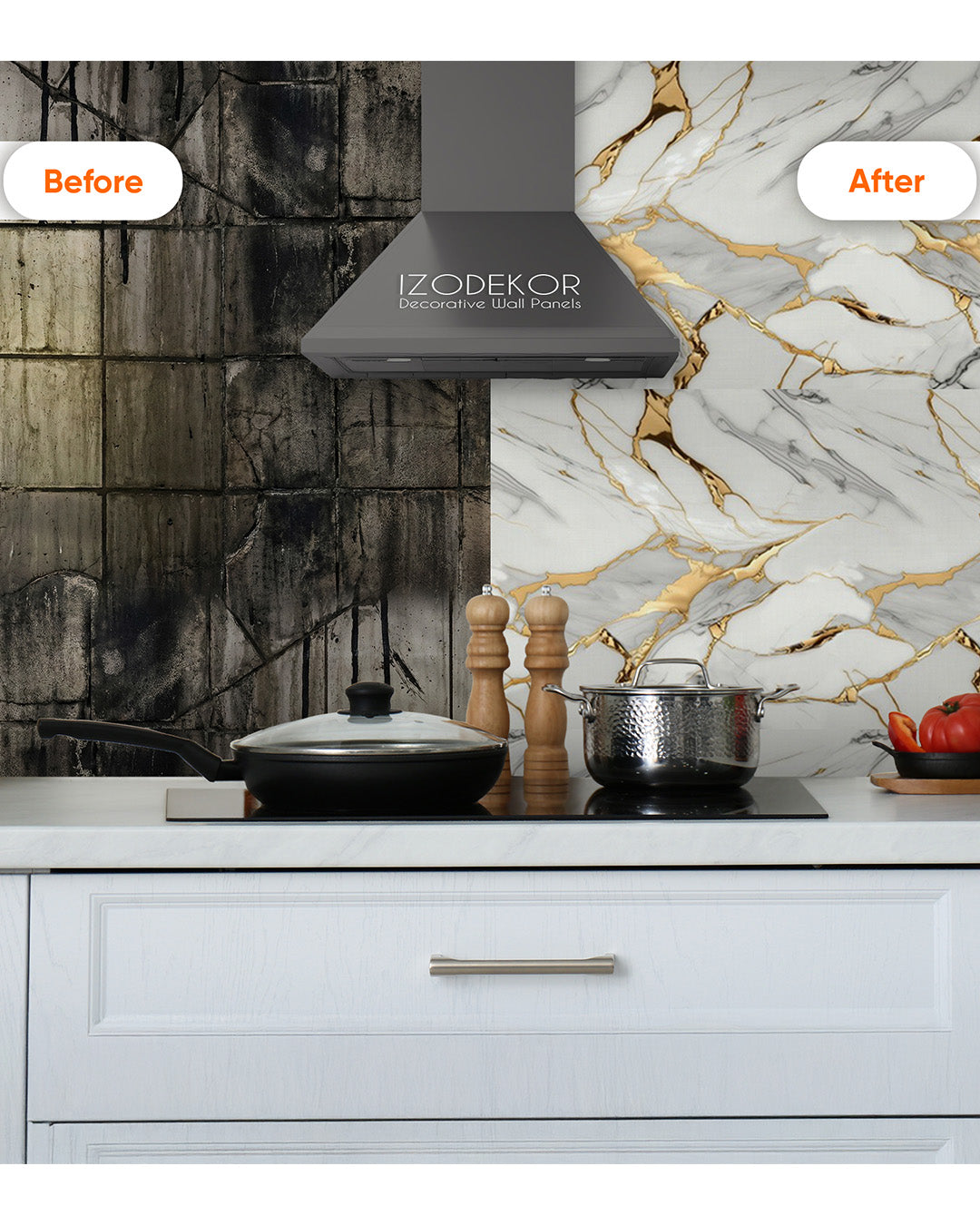 Golden Veil M-1031 | Marble Look Decorative Wall Panels (24"x48") | 4 Pieces | Alternative to Bathroom & Kitchen Tiles, Shower Wall Panels, Kitchen Backsplash