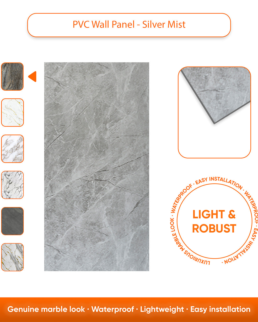 Silver Mist | Marble Look Decorative Wall Panels (24"x48") | 4 Pieces  | Alternative to Bathroom & Kitchen Tiles, Shower Wall Panels, Kitchen Backsplash
