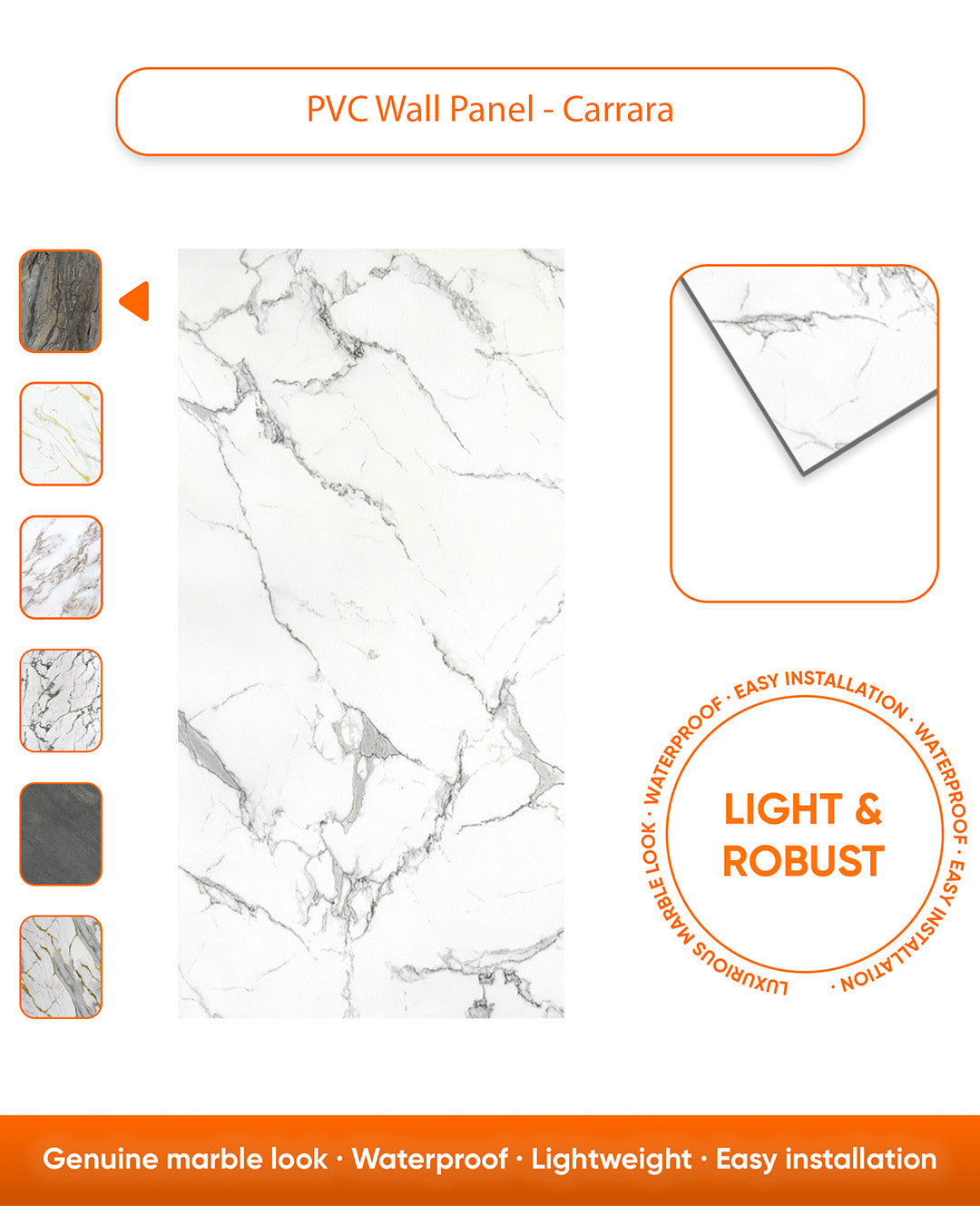 Carrara | Marble Look Decorative Wall Panels (24"x45") | 4 Pieces | Alternative to Bathroom & Kitchen Tiles, Shower Wall Panels, Kitchen Backsplash