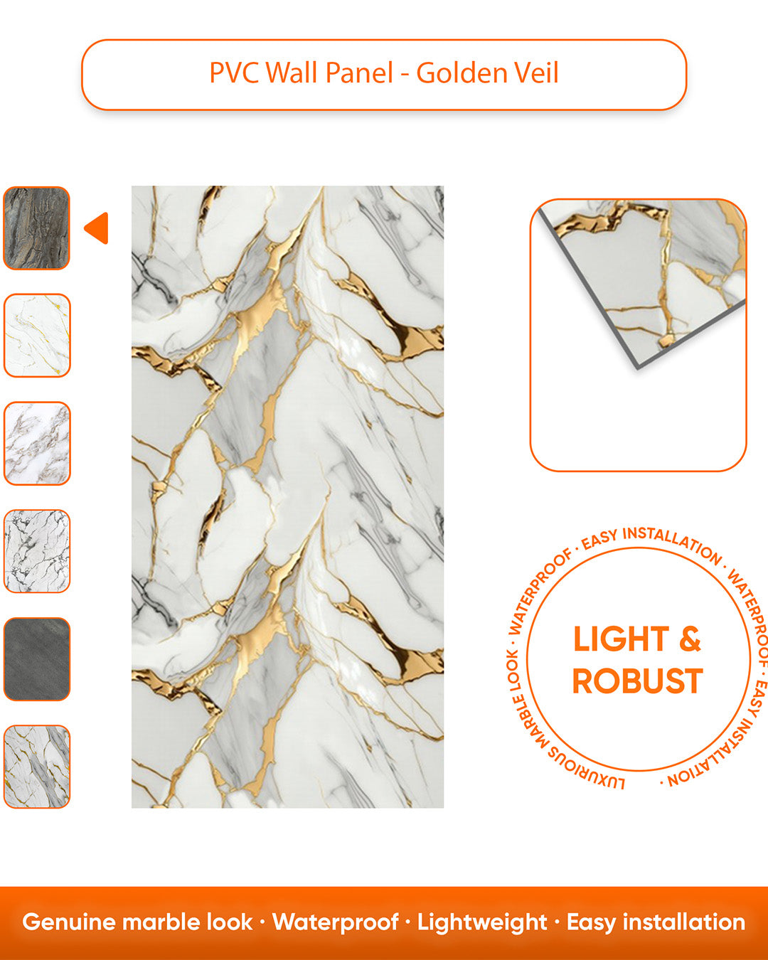 Golden Veil M-1031 | Marble Look Decorative Wall Panels (24"x48") | 4 Pieces | Alternative to Bathroom & Kitchen Tiles, Shower Wall Panels, Kitchen Backsplash