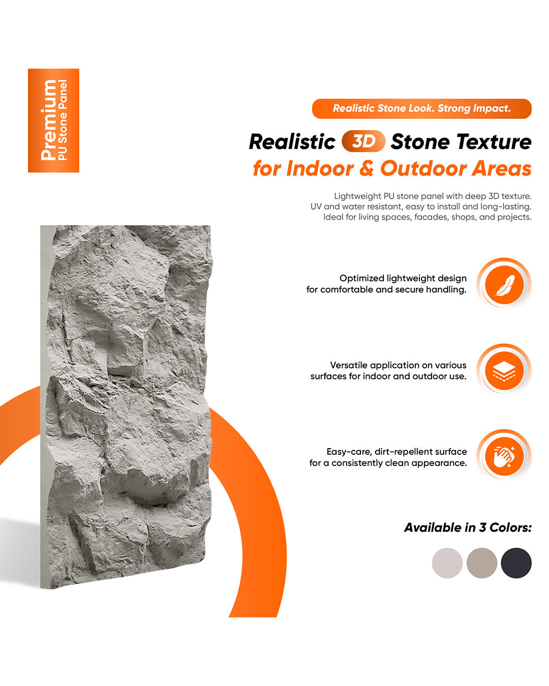 Light Gray, Pu Stone 3D Wall Panels