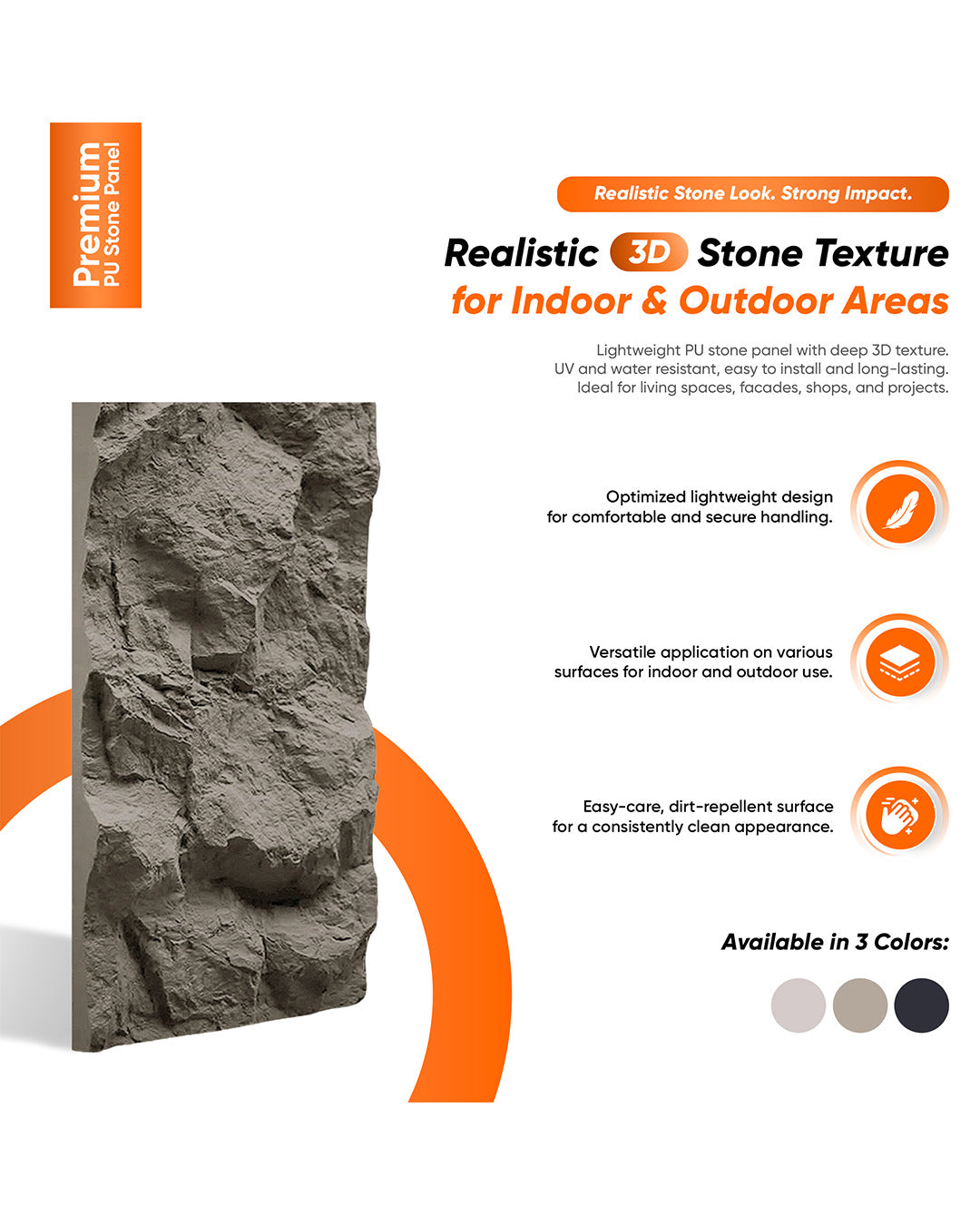Dark Gray, Pu Stone 3D Wall Panels