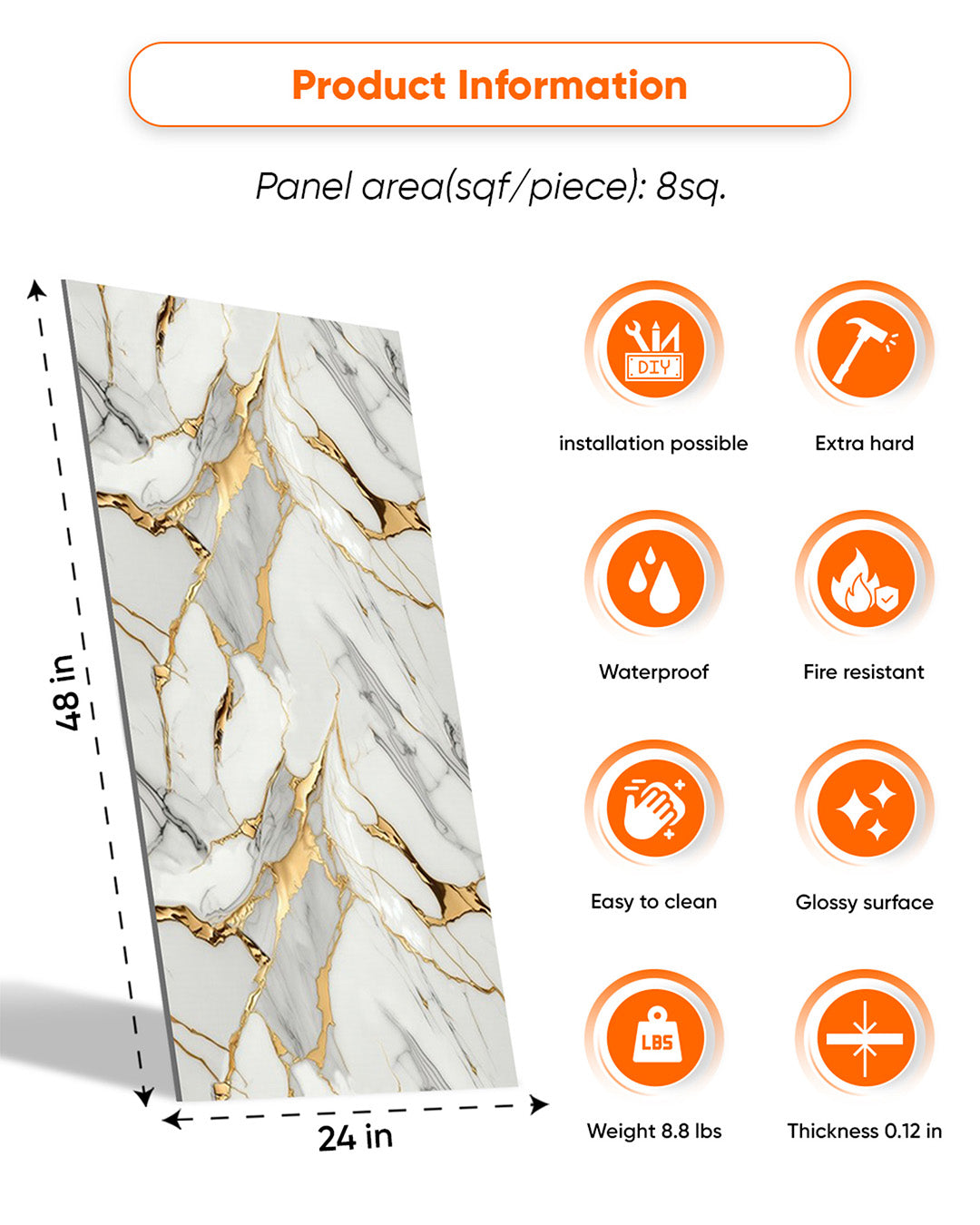Golden Veil M-1031 | Marble Look Decorative Wall Panels (24"x48") | 4 Pieces | Alternative to Bathroom & Kitchen Tiles, Shower Wall Panels, Kitchen Backsplash