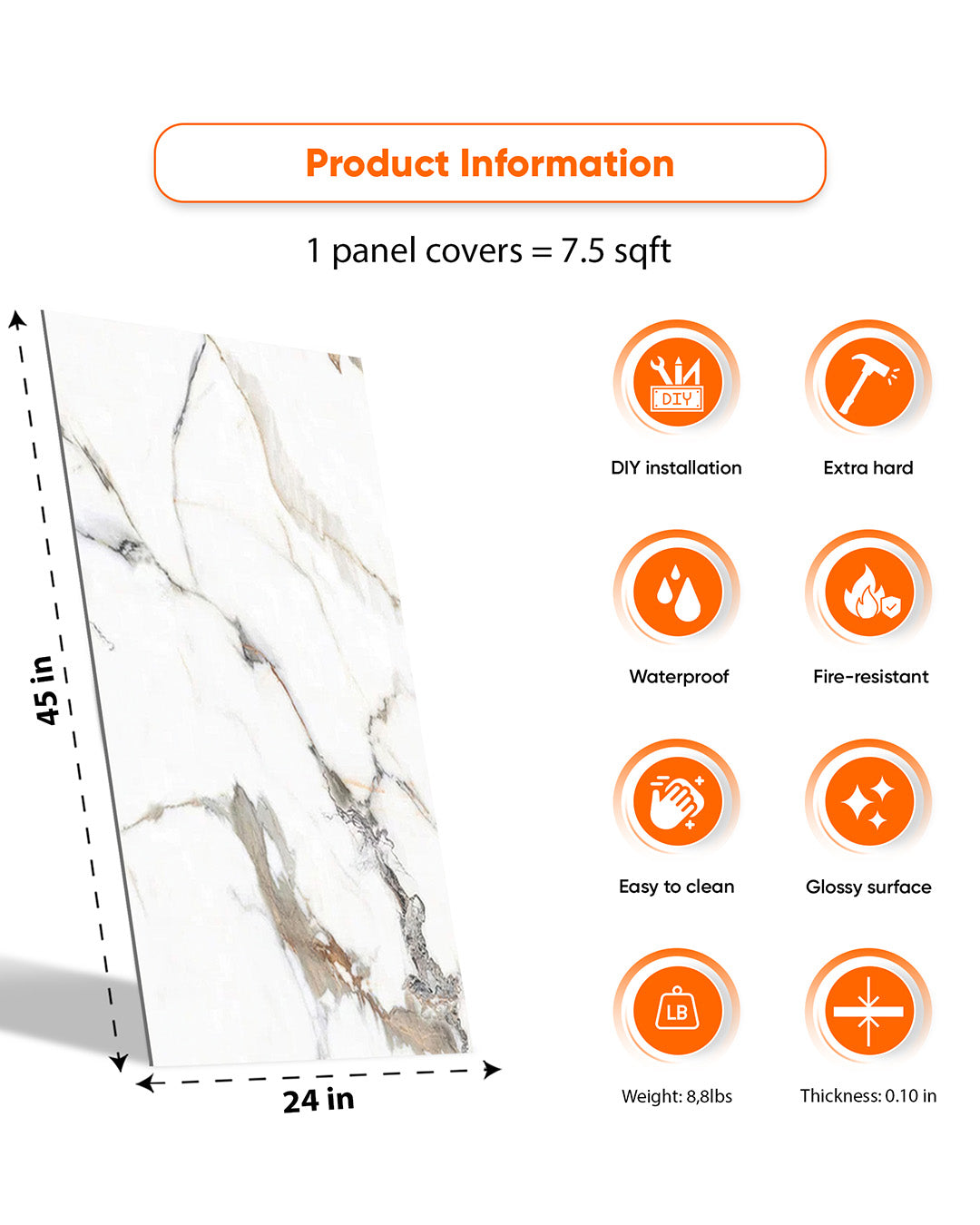 45"x24" Garden of Eden | Marble Look Decorative Wall Panels | 4 Pieces | Alternative to Bathroom & Kitchen Tiles, Shower Wall Panels, Kitchen Backsplash