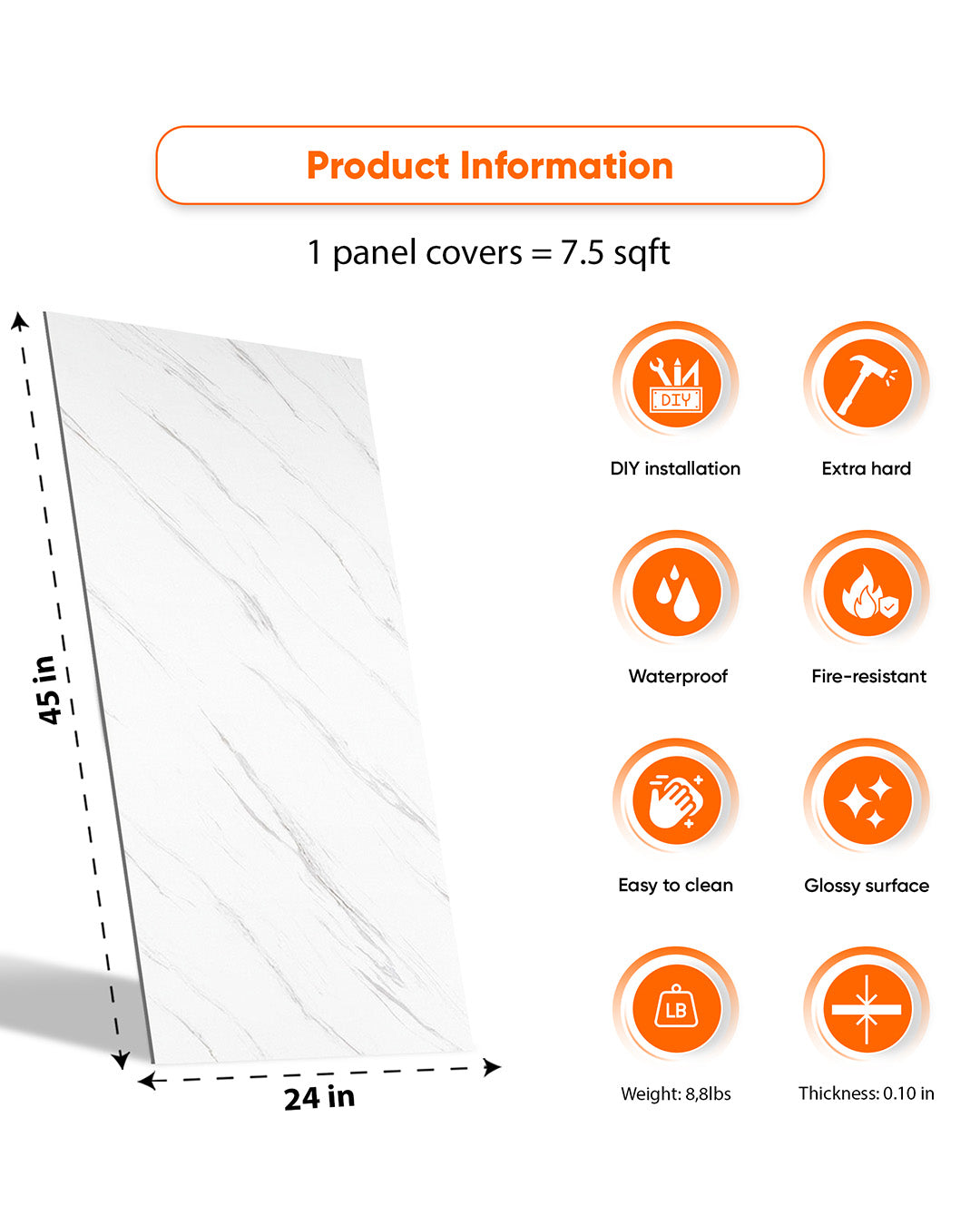 Ice Berg Grey | Marble Look Decorative Wall Panels (24"x45") | 4 Pieces | Alternative to Bathroom & Kitchen Tiles, Shower Wall Panels, Kitchen Backsplash