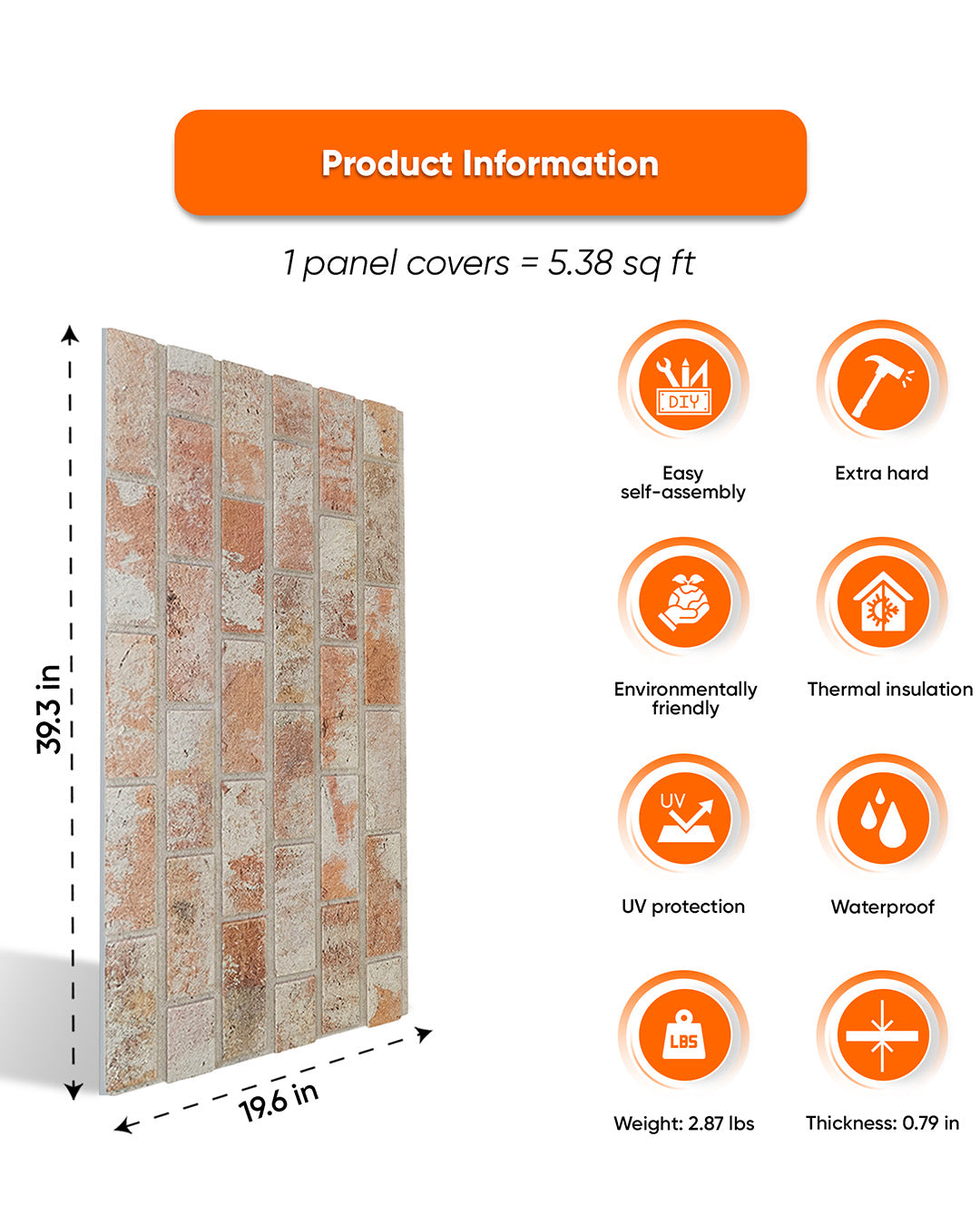 Stone House T-1913 | 3D Brick Effect Decorative Wall Panels, 20x40in | 3/10/20 Panel Options