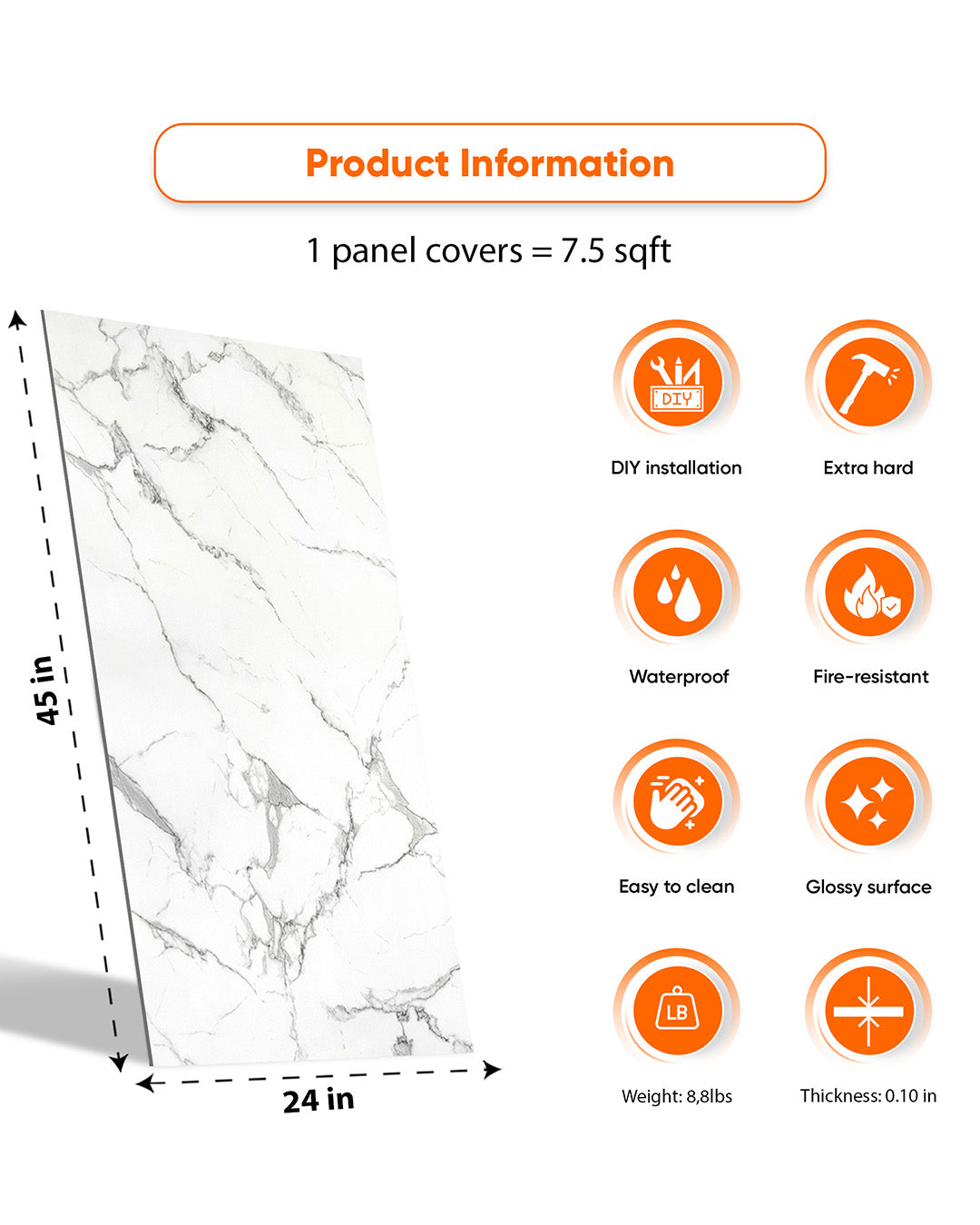 Carrara | Marble Look Decorative Wall Panels (24"x45") | 4 Pieces | Alternative to Bathroom & Kitchen Tiles, Shower Wall Panels, Kitchen Backsplash