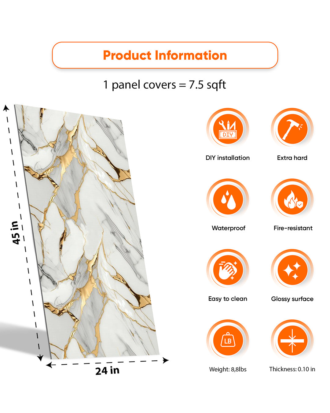 Golden Veil | Marble Look Decorative Wall Panels (24"x45") | 4 Pieces | Alternative to Bathroom & Kitchen Tiles, Shower Wall Panels, Kitchen Backsplash