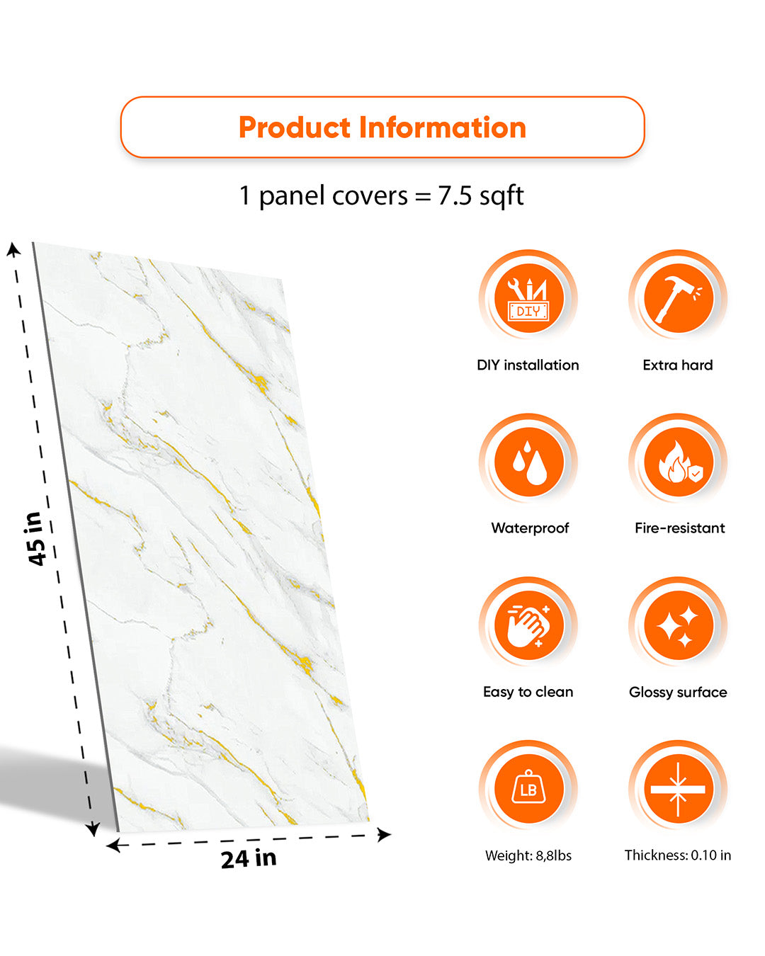 Golden Harmony | Marble Look Decorative Wall Panels (24"x45") | 4 Pieces | Alternative to Bathroom & Kitchen Tiles, Shower Wall Panels, Kitchen Backsplash