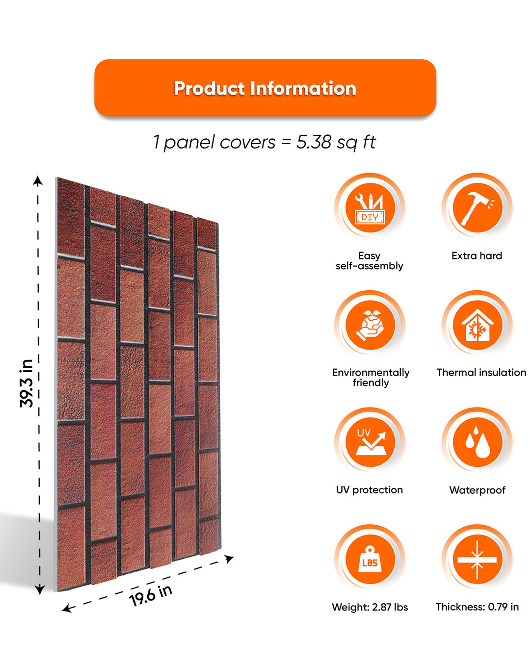 Oldbury T-1705 | 3D Brick Effect Decorative Wall Panels, 20x40in | 3/10/20 Panel Options