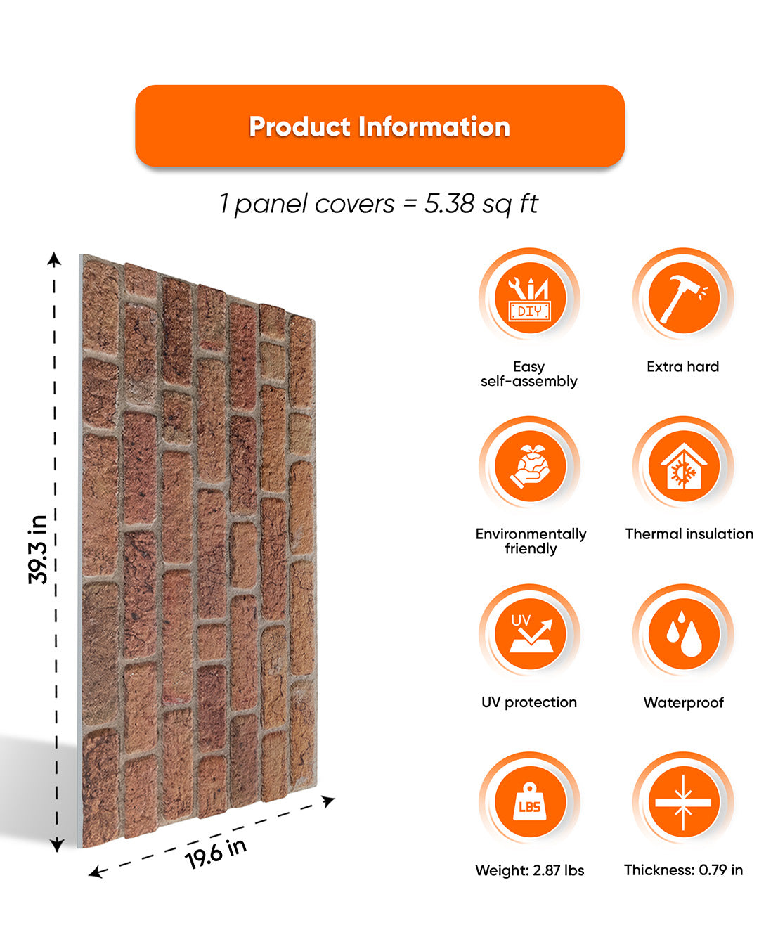 Telegraph Road SL-1812 | 3D Brick Effect Decorative Wall Panels, 20x40in | 3/10/20 Panel Options