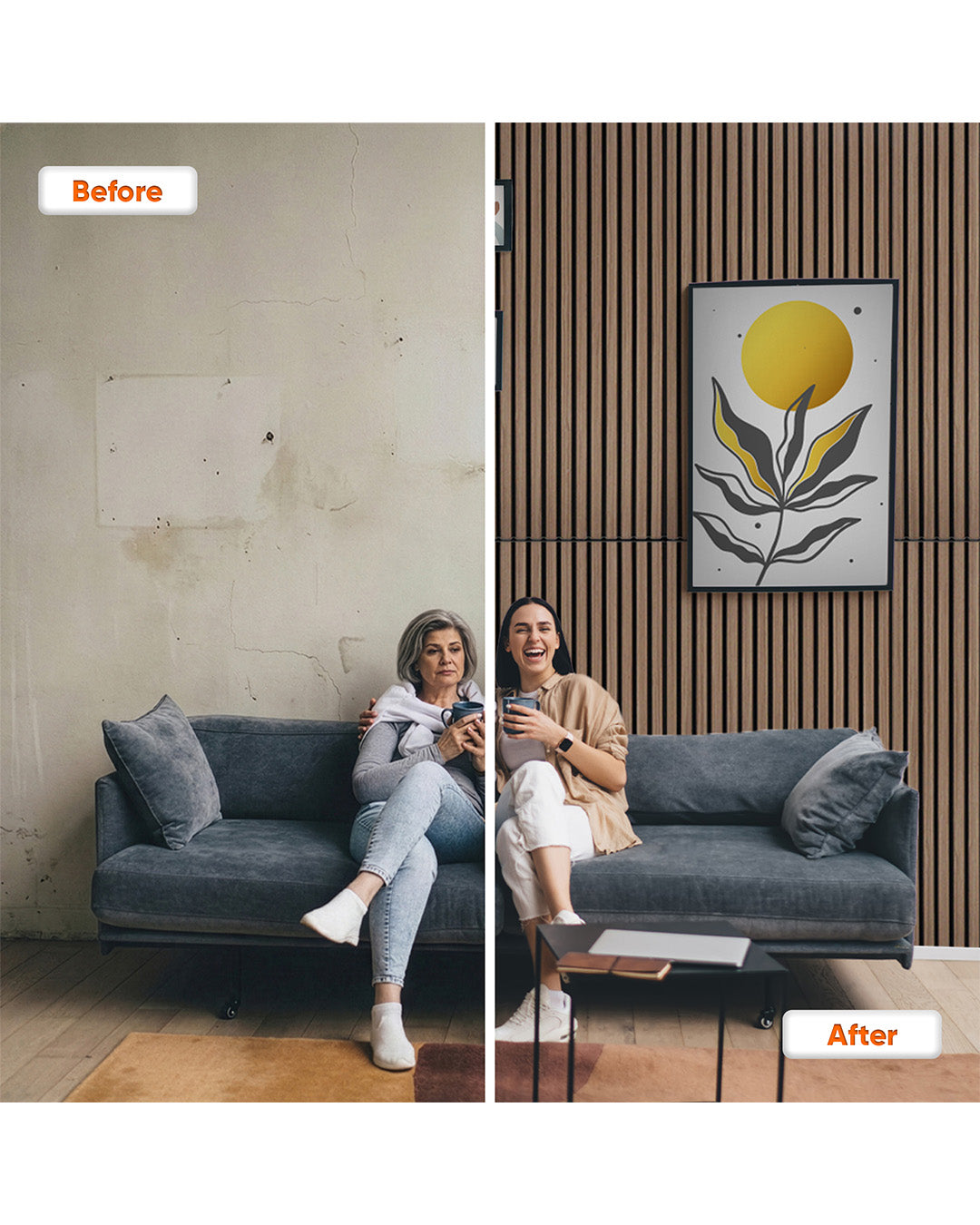 Dark | Peel and Stick Acoustic Wood Effect Wall Panels, 24"x48" | 4 Pieces | For Sound Insulation, Living Room Wall Decor