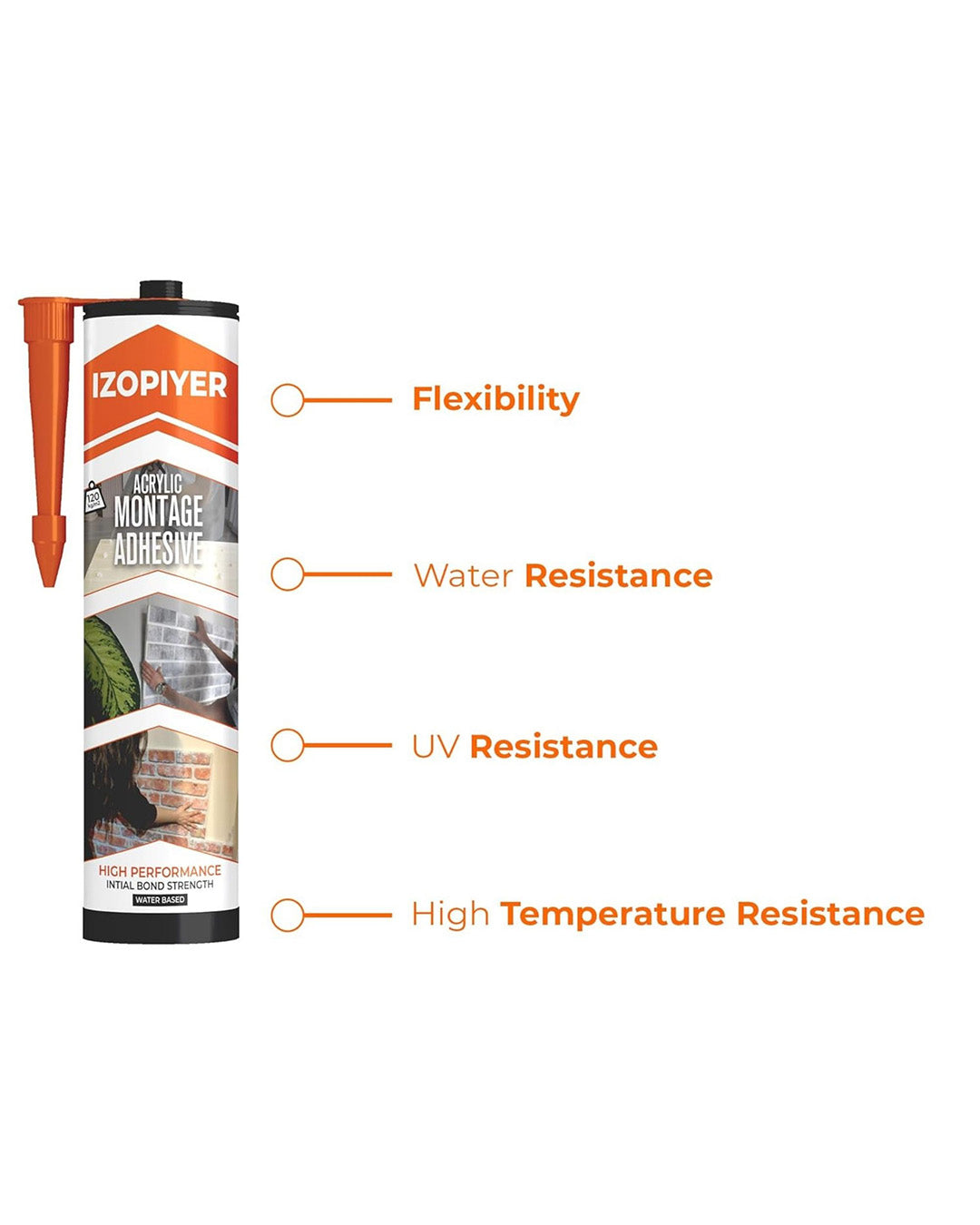 IZODEKOR Construction Adhesive - High-Strength Acrylic Adhesive Sealant for Wall Panels, Wood, Tile, Glass, and More | Instant Grab Formula for DIY & Construction Projects
