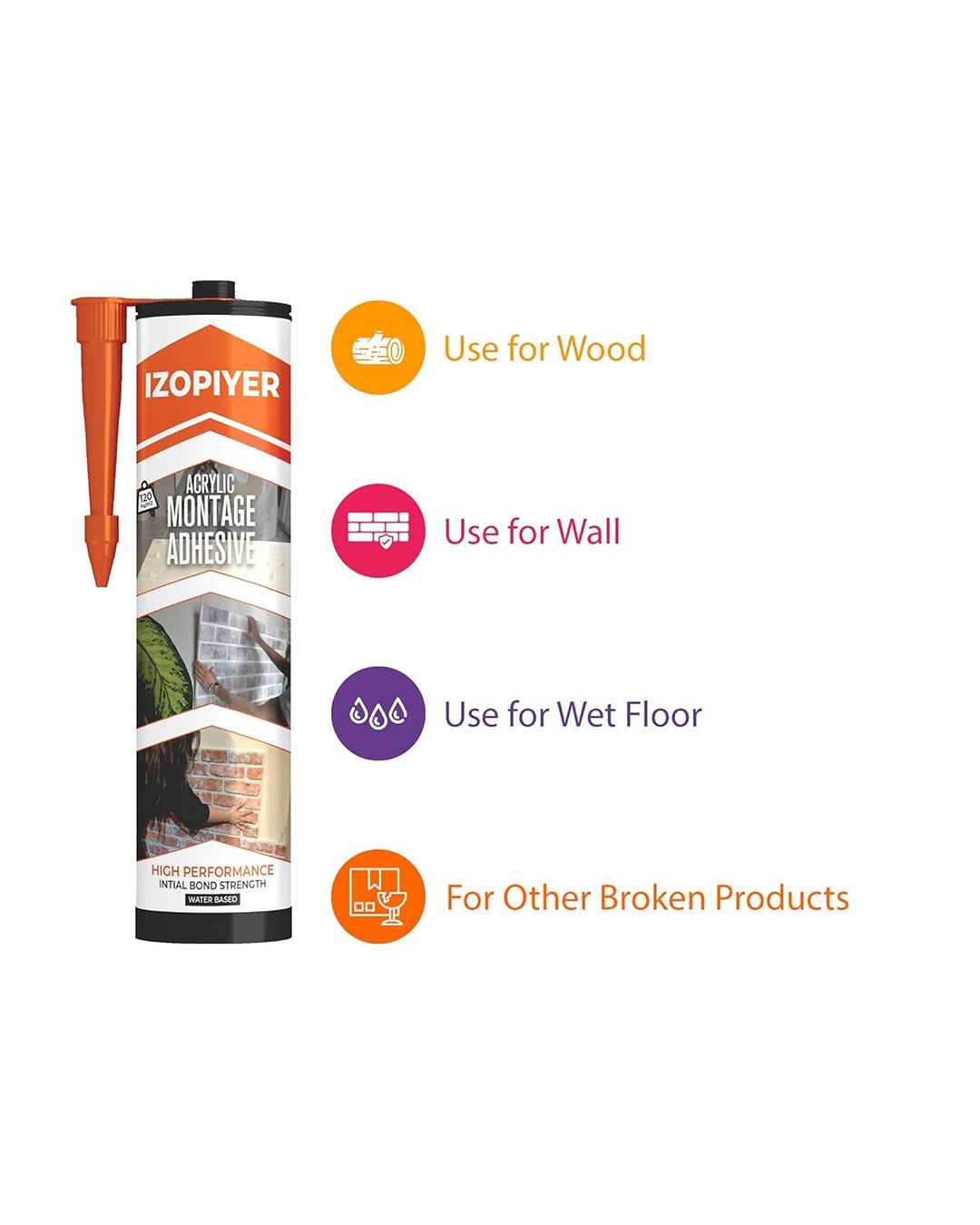 IZODEKOR Construction Adhesive - High-Strength Acrylic Adhesive Sealant for Wall Panels, Wood, Tile, Glass, and More | Instant Grab Formula for DIY & Construction Projects