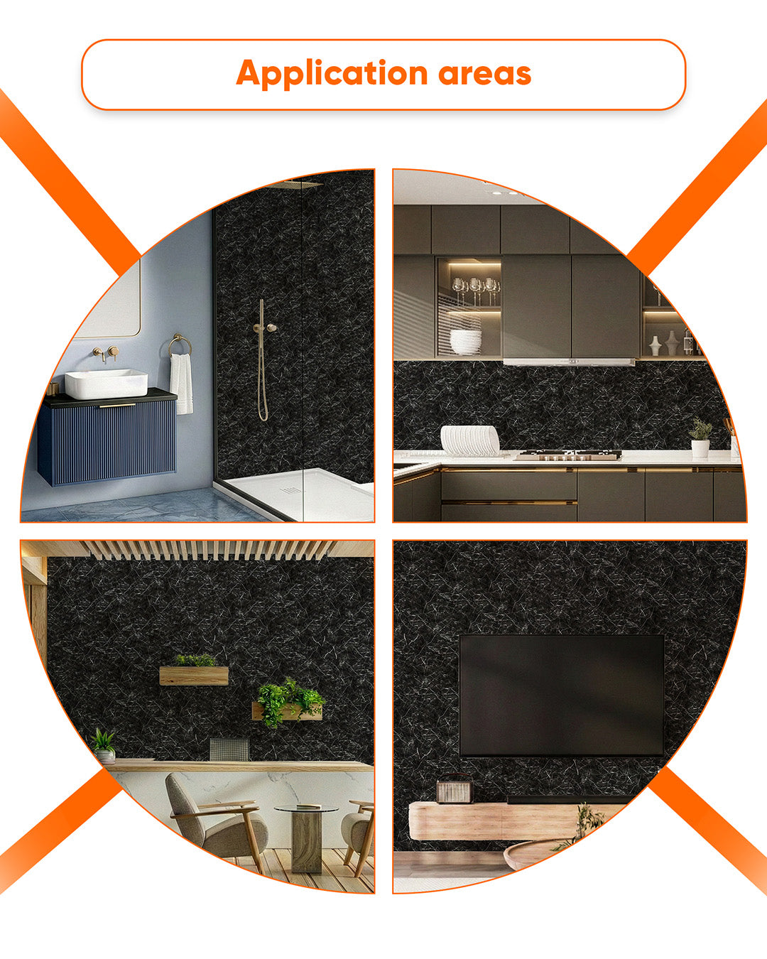 Nightfall Vein | Marble Look Decorative Wall Panels (24"x48") | 4 Pieces  | Alternative to Bathroom & Kitchen Tiles, Shower Wall Panels, Kitchen Backsplash