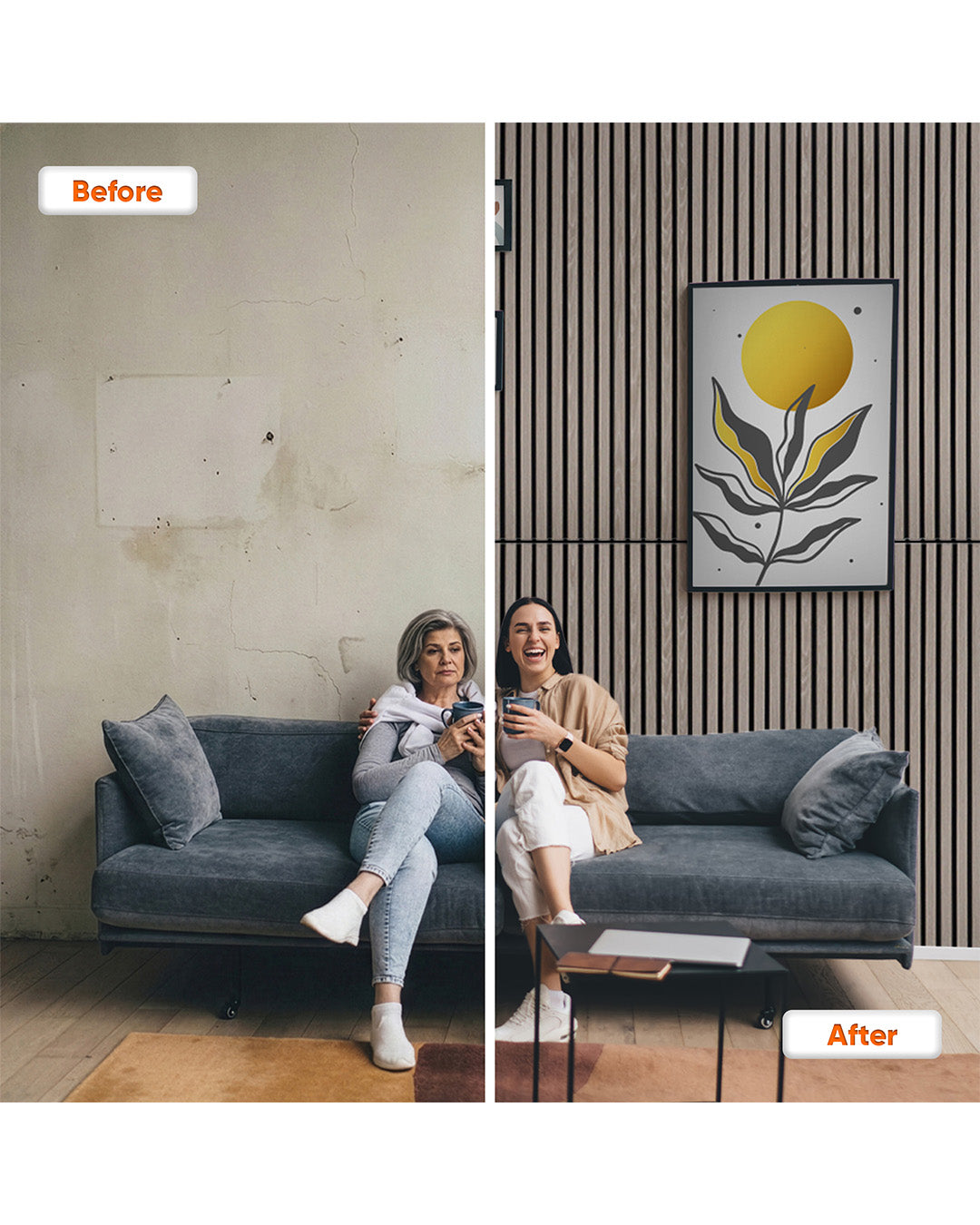 Light | Peel and Stick Acoustic Wood Effect Wall Panels, 24"x48" | 4 Pieces | For Sound Insulation, Living Room Wall Decor