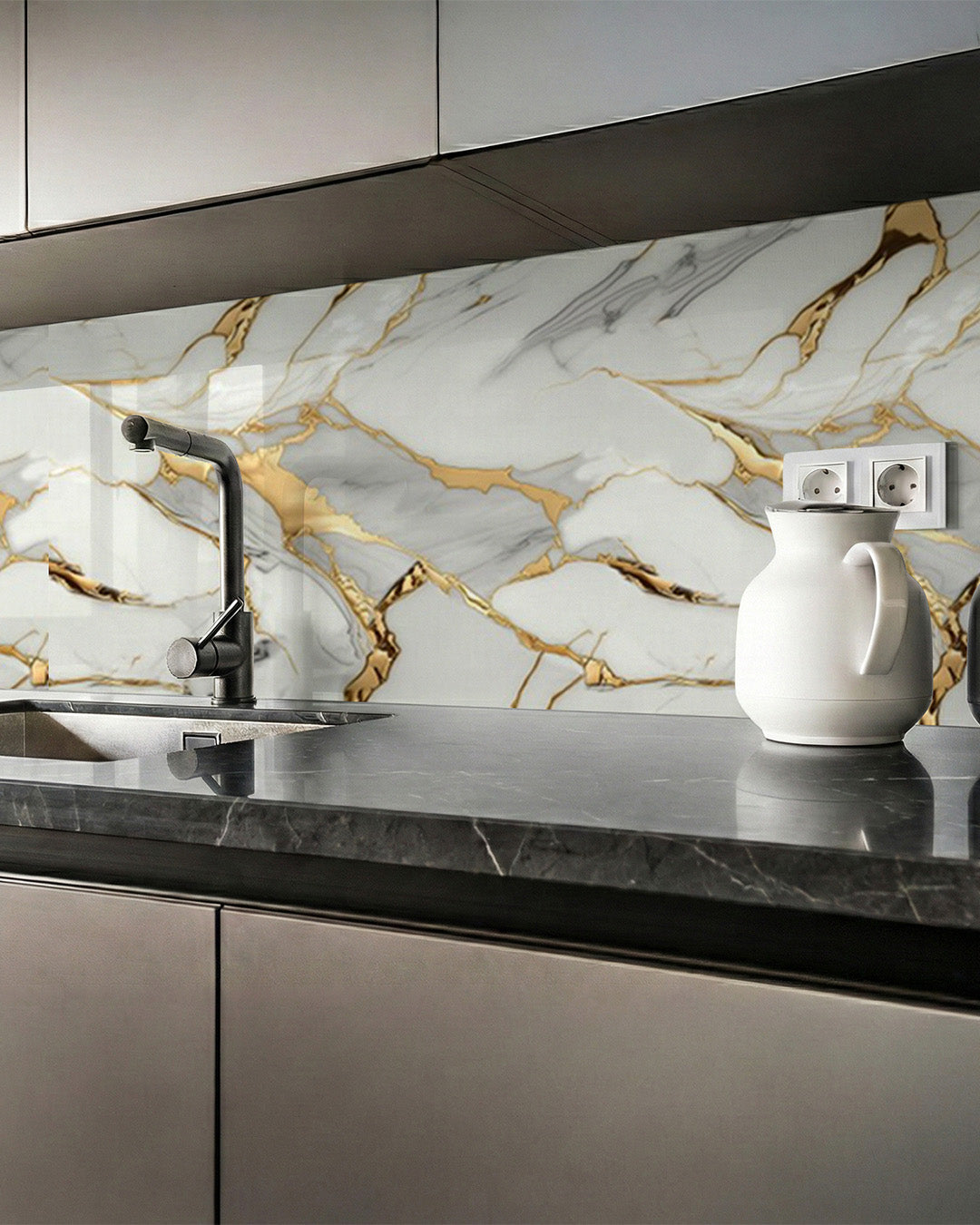 Golden Veil | Marble Look Decorative Wall Panels (24"x45") | 4 Pieces | Alternative to Bathroom & Kitchen Tiles, Shower Wall Panels, Kitchen Backsplash