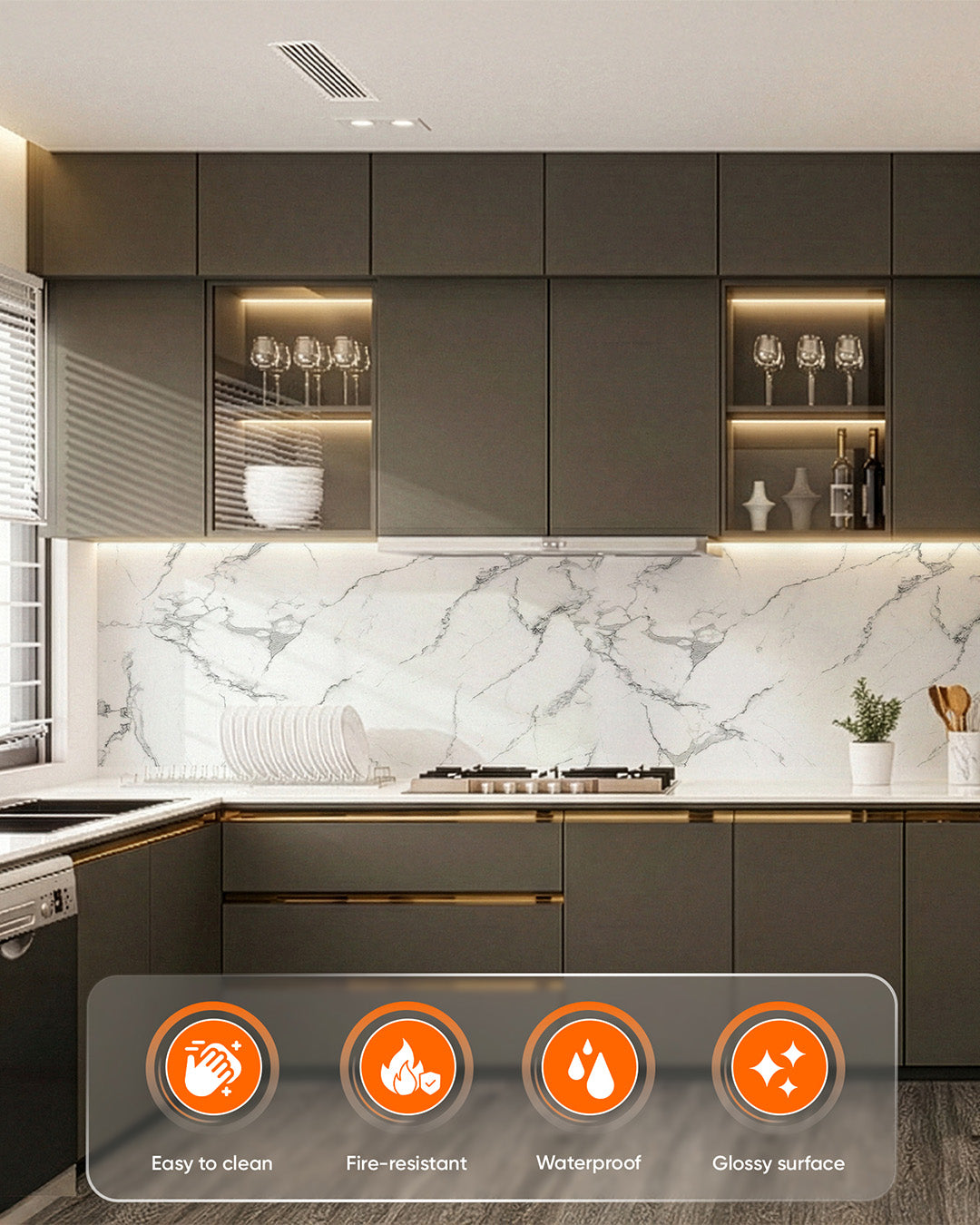 Carrara | Marble Look Decorative Wall Panels (24"x45") | 4 Pieces | Alternative to Bathroom & Kitchen Tiles, Shower Wall Panels, Kitchen Backsplash