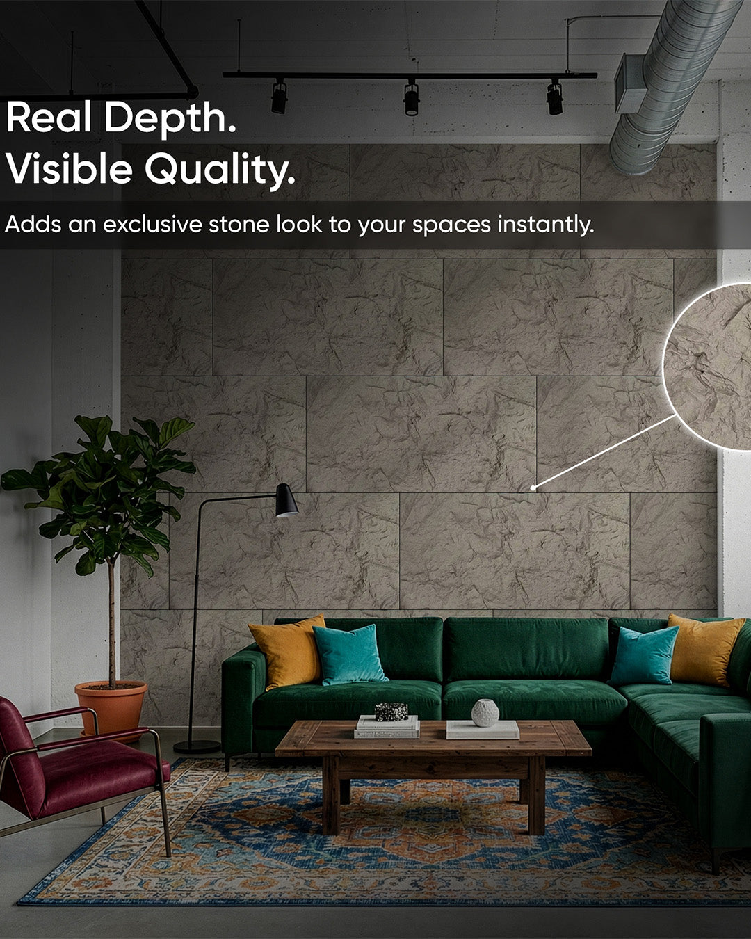 Dark Gray, Pu Stone 3D Wall Panels